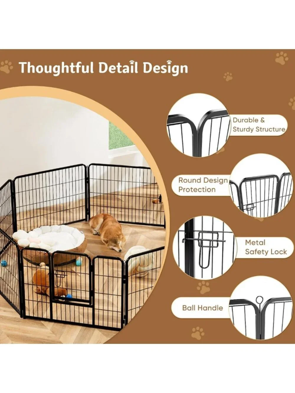 40-Inch 8-Panel Dog Playpen - Indoor/Outdoor Metal Pet Fence for Safety & Play